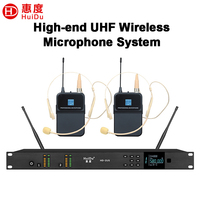 Système de microphone sans fil UHF HuiDu HD-2US 2 canaux avec micros interchangeables (main, cravate, serre-tête) pour conférences et scènes
