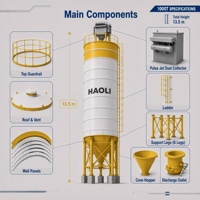 Silo à ciment boulonné 1000T avec dépoussiéreur pour centrale à béton ; Réservoir de stockage en acier de grande capacité 13,5 m