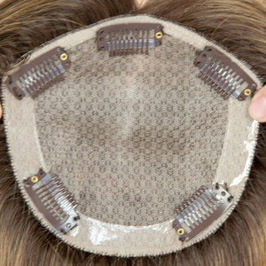 ท็อปเปอร์ผมแท้แบบไหม ขนาด 5x5 นิ้ว ขอบ PU สีน้ำตาลไล่เฉด  ผมยุโรปแท้ - Product Image 1