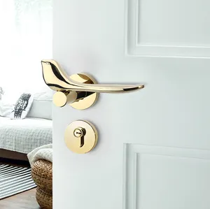 Pvd Gold Luxury Door Handles Modern Interior Zinc Alloy Lock Door Handle