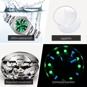 Montres automatiques de luxe en diamant pour hommes, étanches à 50 m, haute qualité, logo personnalisé, montres mécaniques en acier inoxydable - Product Image 5