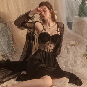 Nachtkleding Vrouwen Underwire Padded Cups Victoria Franse Lange Nachthemd Robe Set GR2130 - Product Image 5