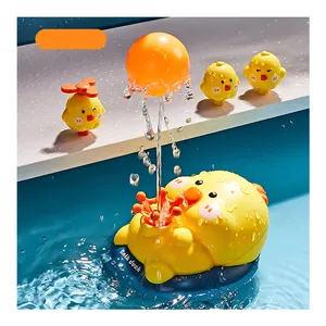 ITTL 배터리 작동 목욕 스프링클러 장난감 세트 재미 노란색 오리 물 놀이 세트 샤워 USB 케이블 아기 18m + 장난감