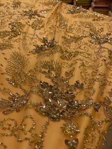 Tissu en dentelle brodée florale haut de gamme avec design perlé de cristaux, textile de luxe pour robe de mariée, robe de soirée, matière pour vêtements - Product Image 3