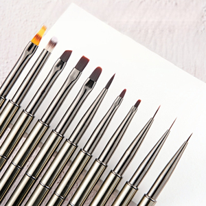 Ensemble de pinceaux pour nail art avec support métallique et capuchon, stylo de peinture professionnel pour salon de manucure, pinceaux à ongles en gel UV en gros - Product Image 1