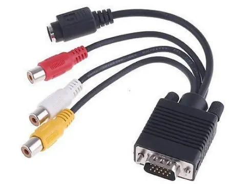 Konverter VGA ke TV S Video 3 AV kabel Output adaptor Audio kabel daya PVC Polybag disesuaikan Monitor Crt abu-abu HDTV