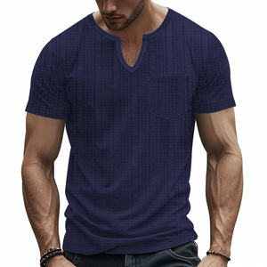 <span class=keywords><strong>T</strong></span>-shirt Homme Col <span class=keywords><strong>V</strong></span> Manches Courtes <span class=keywords><strong>S</strong></span>échage Rapide Coupe Ample 100% Polyester 200 g/m² Aspect Lin Jacquard Côtelé à Carreaux pour l'É<span class=keywords><strong>t</strong></span>é - Product Image 4