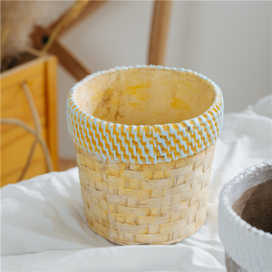 FANGSHENG Moderne Jaune Cylindre Succulent Planteur Pas Cher Tissé Seagrass Ciment Pots De Fleurs pour La Maison Jardin - Product Image 3