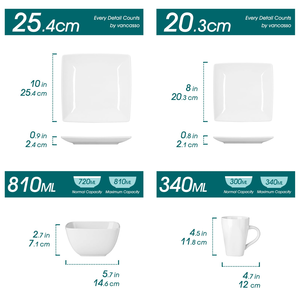 Vajilla Moderna de Porcelana Blanca para Hotel y Restaurante, Juego de Platos Cuadrados de Cerámica, 16/24 Piezas - Product Image 2