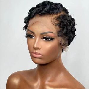 Peluca de Cabello Humano Peruano con Frente de Encaje, Peluca de Cabello Virgen con Ondas Profundas para Mujeres Negras, Peluca Pre-Desplumada con Cabello de Bebé - Product Image 1