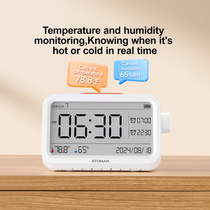 Thermomètre hygromètre numérique intelligent ATuMan MT2 avec affichage LCD, minuterie et alarme, tout-en-un, idéal <span class=keywords><strong>pour</strong></span> la <span class=keywords><strong>maison</strong></span>, le laboratoire, la crèche - Product Image 1