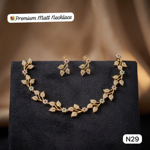 Premium Matt Gold Leaf Necklace <b>Set</b> with CZ Stones Floral Design Lightweight Party Wear Traditional <b>Jewellery</b> for Women Picture - Product Image 1
