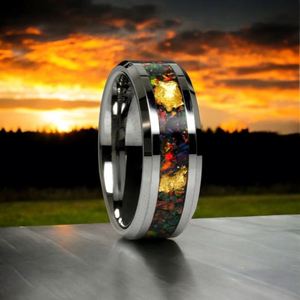 Black 8MM Non Fade Carbide with Men's <b>Ring</b> Men's Wedding Band for Daily Engagement Fordite Inlay Non Fade Wedding Band - Product Image 4