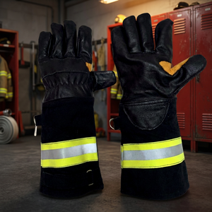 JNA GROUP <b>Fire</b> Fighting Safety Gloves Leather <b>7</b> oz 14 Inch Reflective Stripe Abrasion Resistant Smooth Texture Safety Cuff - Product Image 3