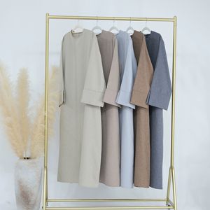 ชุดอาบายะผ้าฝ้ายลินินดีไซน์ใหม่สำหรับผู้หญิงมุสลิม แขนเปิดแบบคาร์ดิแกน มีกระเป๋าข้าง ยาวสำหรับฤดูหนาว ขายส่ง - Product Image 3