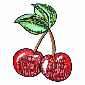 Patch cerise en plastique PVC thermocollant à paillettes pour vestes sacs chapeaux - Product Image 3