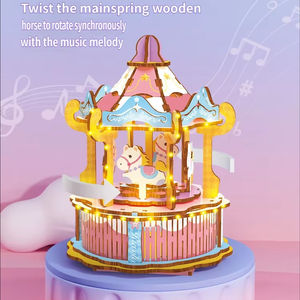 Boîte à musique en bois tendance et amusante de haute qualité, jouet d'assemblage DIY, modèle de carrousel et d'avion, ornement éducatif pour enfants de 7 à 12 ans et plus, unisexe - Product Image 6