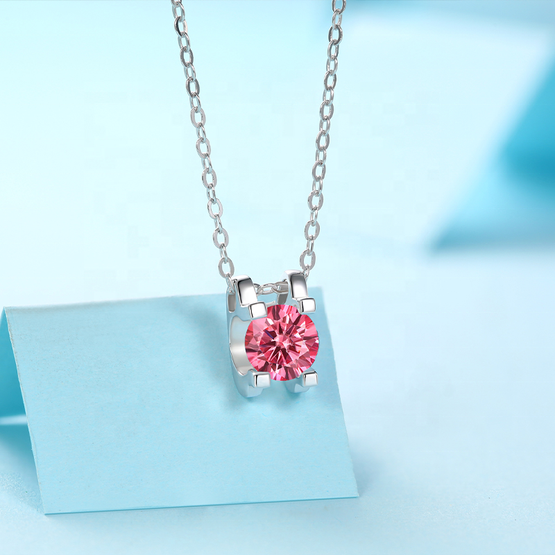 HMOIS iced out fashion jewelry wholesale S925 sterling silver custom jewelry pendants vvs 1ct pink moissanite gemstone pendant