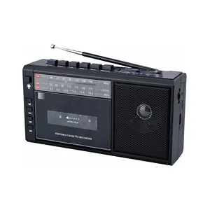 Grabadora de cinta de casete de radio de estilo retro con luz LED portátil de radio AM FM USB, de estilo retro, de 2-2"