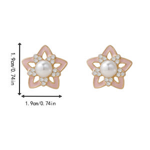 Dulce elegante aleación chapado en oro estrella Stud pendientes Rosa esmalte <span class=keywords><strong>perla</strong></span> diamantes <span class=keywords><strong>de</strong></span> imitación diario Casual pendientes para mujeres jóvenes - Product Image 2