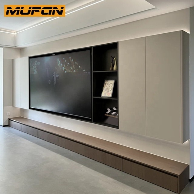 Modern Apartment Wall Unit Living Room Tv Cabinet Design Wall Mounted Wooden Custom with Tv Stand Storage Display Cabinets