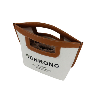 Vintage Style <b>Canvas</b> <b>Shopper</b> Bag with Brown Faux Leather Cutout Handles Large Capacity Eco Friendly Lady Tote Purse - Product Image 5
