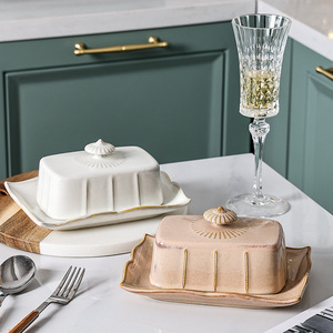 French Vintage Style Butter Keeper Container Porcelain Butter Cheese <b>Box</b> Custom Logo Ceramic Butter Plate Dish with Lid - Product Image 3