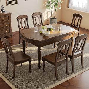 <span class=keywords><strong>Table</strong></span> à manger américaine en bois massif maison restaurant français rétro rétractable <span class=keywords><strong>table</strong></span> à manger ronde pliante et chaise - Product Image 3