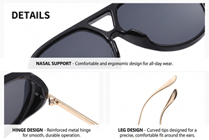 แว่นกันแดดทรงนักบินแฟชั่น รุ่น Big Cat Eye สำหรับทุกเพศ รุ่น 2026 ขนาดใหญ่พิเศษ ดีไซน์ Double Bridge โครงโลหะสีดำเหลือง ป้องกันรังสียูวี 400 - Product Image 3