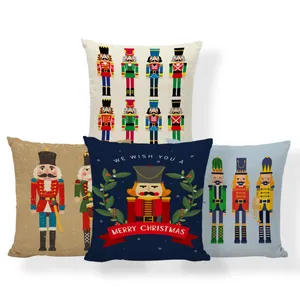 2023 Designer Cover Pillow Nutcracker 45x45 Square With Zipper Polyester Linen Christmas Decor Pillows Indoor