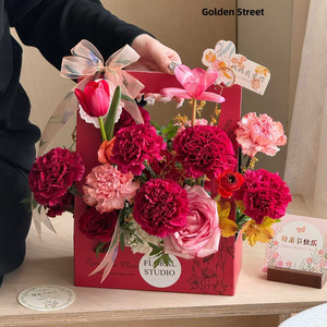 Caja de Regalo de Cartón Mate con Diseño de Lirio <span class=keywords><strong>del</strong></span> Valle para el Día de la Madre, con Lazo de Cinta y Tarjetas de Encaje - Caja Vacía para Flores Frescas - Product Image 4