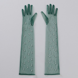 HZS-25014 longue perle perlée <span class=keywords><strong>gants</strong></span> de <span class=keywords><strong>mariage</strong></span> mitaines gant de mariée en tulle transparent - Product Image 4