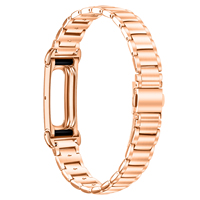 Correa de reloj de acero inoxidable sólido de 3 cuentas para Fitbit Air, marco protector integrado, ajustable, colores sólidos y bicolor