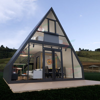 Kleines Holzhaus Fertighaus A-Frame Holz-Fertighaus Winziges Dreieckshaus mit Zwei Schlafzimmern und Hütte