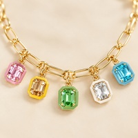 Collier pendentif en zircon coloré style européen-américain, motif cube de sucre, avec fermoir trombone multi-pierres couleur bonbon