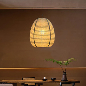 Lampe suspendue ovale de style japonais, Led E27 Wabi Sabi Zen, lustre pour salle de thé, lampe artistique pour hôtel, restaurant, maison d'hôtes - Product Image 3