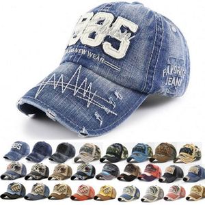Gorras deportivas unisex de mezclilla vintage desgastada con bordado 3D de 6 paneles, diseños surtidos al por mayor, con hebilla metálica común - Product Image 1