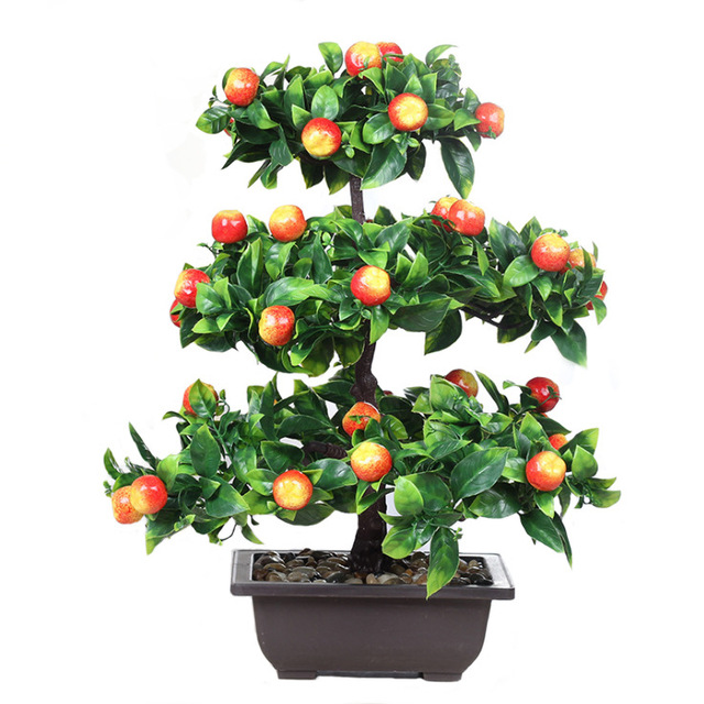 SZ Large Simulation Green Plant Potted Flower Plastic Fruit Living Room Desktop Bonsai Fake Pomegranate Orange Peach Jujube Tree