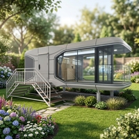 Maison capsule spatiale de luxe en structure acier, cabine modulaire préfabriquée pour hôtel-resort, camping de glamping, hébergement intelligent