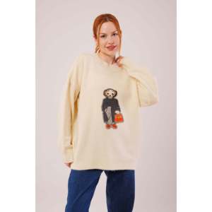 Suéter de Punto Crema para Mujer, Casual, Manga Larga, Antipilling, Calibre 16 Gg - Product Image 3