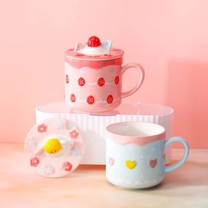 Tasse en céramique mignonne de dessin animé créatif avec haute apparence pour tasse à eau de thé et de café avec couvercle cuillère cadeau stimulant l'humeur amoureux des filles - Product Image 1