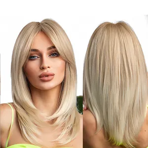 HAIRCUBE Wigs Factory Synthetic Medium Long Straight Blonde Wig For Women synthetic hair wigs with highlights