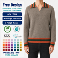 Herren-Pullover mit Kragen, Feinststrick, Taupe mit Streifenbesatz, Warm für den Winter, OEM ODM mit Eigenem Logo