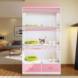Temperli Cam Modern Kedi Villası Nefes Alabilen Katlanabilir Şık Küçük Evcil Hayvan Evi Pembe Renk Kafes İç Mekan Kullanımı İçin Her Mevsim - Product Image 2
