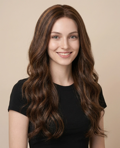 <span class=keywords><strong>Perruque</strong></span> synthétique Lace Front pré-teinte en fibre haute résistance, longue, marron, ondulée, pour femmes - Product Image 6
