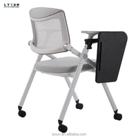 Chaise de formation ergonomique confortable en maille, pliable, empilable et mobile avec tablette d'écriture pour les conférences, les écoles, les bureaux et les hôtels