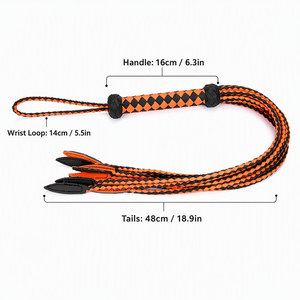 <span class=keywords><strong>Fouet</strong></span> d'entraînement exquis tressé à la main en cuir noir et orange, 9 queues, <span class=keywords><strong>fouet</strong></span> portatif, entrepôt USA, vente en gros, artisanat BDSM - Product Image 2