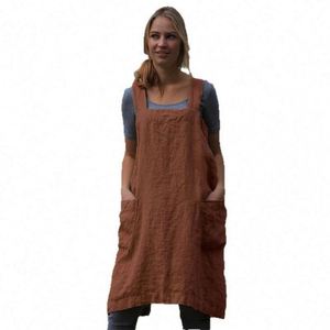 Tablier en lin et coton pour femme, confortable et respirant, idéal pour la maison, le jardinage, l'artisanat, style robe, directement de l'usine - Product Image 5