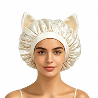 Nouvel Arrivage Bonnet de Nuit en Soie et Satin à Oreilles de Chat, Couleur Unie, avec Bande Élastique Large, pour Soin des Cheveux