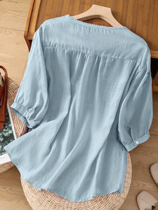 Chemisiers et Blouses Décontractés d'Été Brodés de Luxe à Col Rond et Motifs Floraux pour Femmes, Manches Trois-Quarts Respirantes - Product Image 2